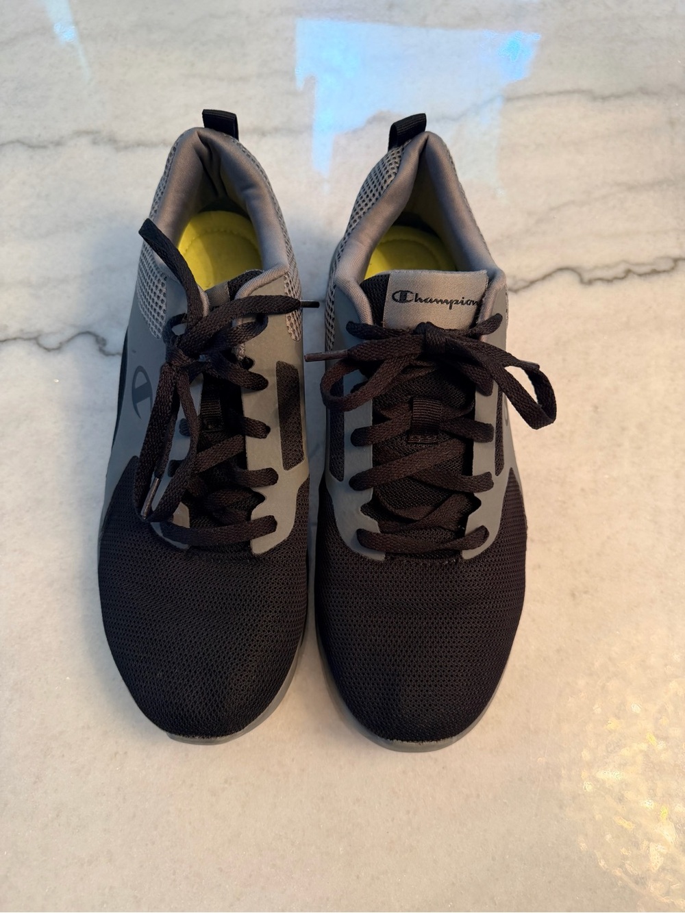 Champion Men's Black and Gray Athletic Trainers with Yellow Insoles